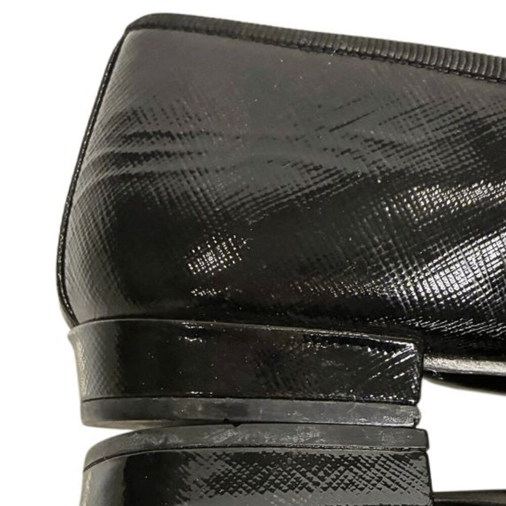 Prada Saffiano Leather Ballet Flats Cap Toe Black Logo Bow EU 41 Italy Slip Ons - Picture 11 of 14